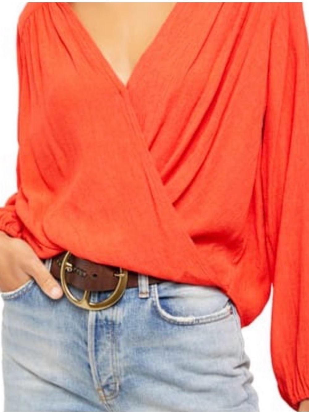 Free People Orange Twist-Front Blouse